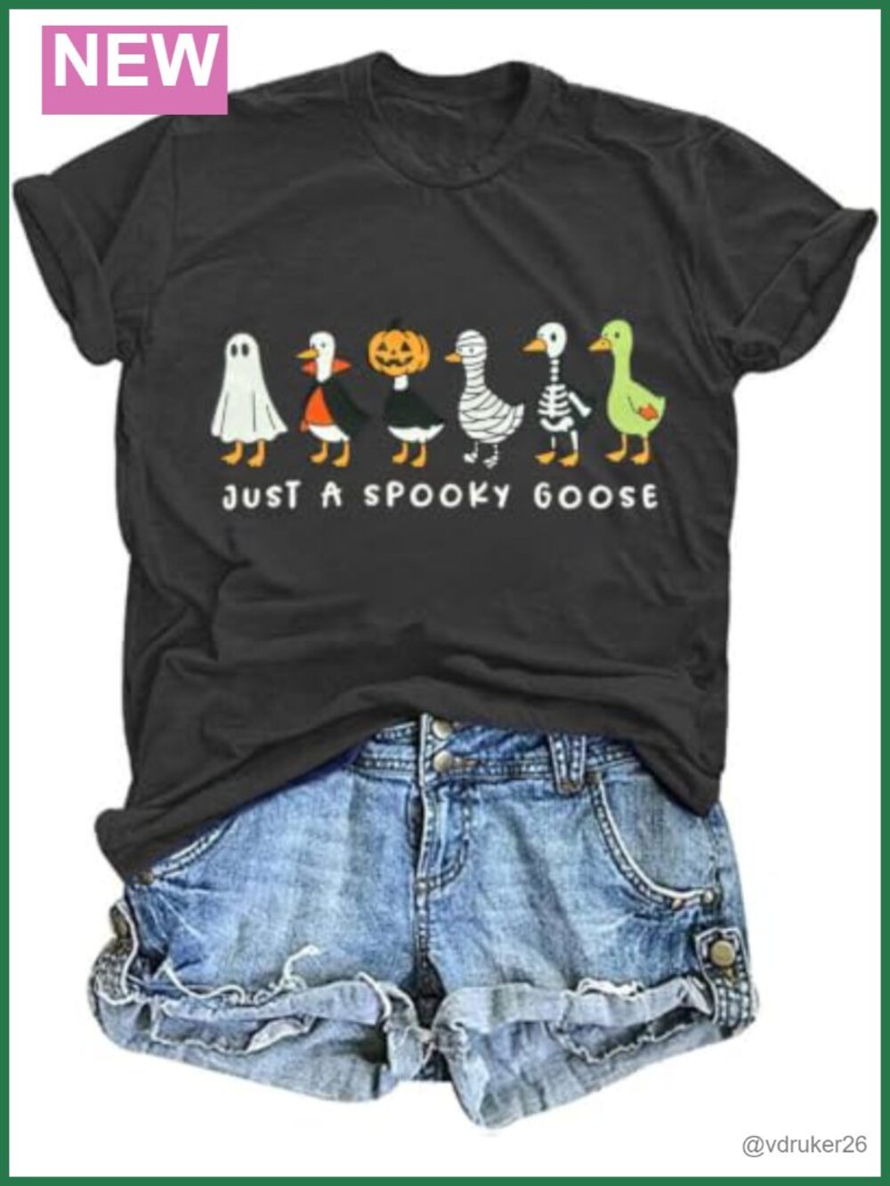 Spooky Goose Halloween Graphic T-Shirt Women Crew Neck Short Sleeve Cotton